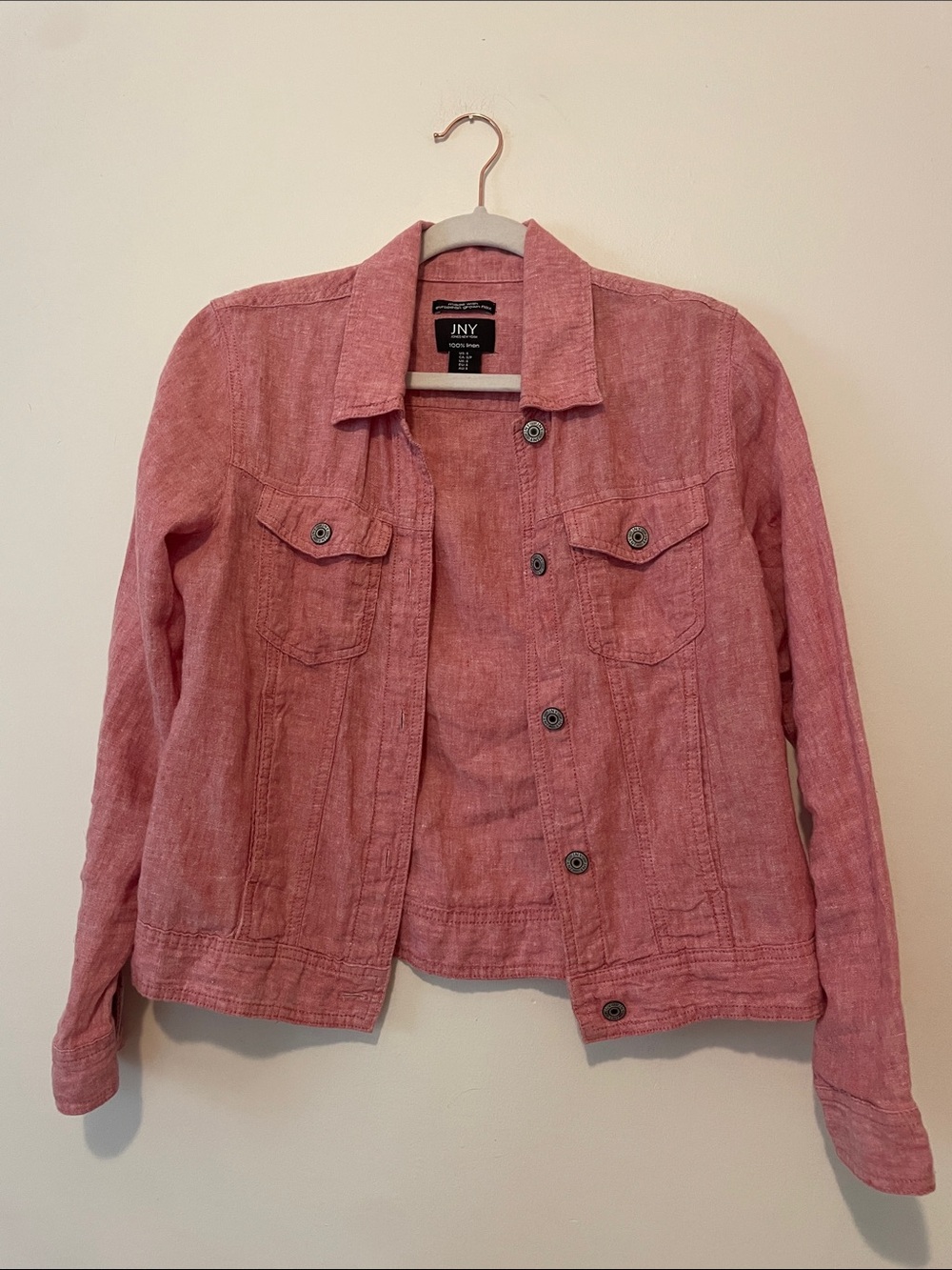Jones New York Red/White Denim-Style Linen Jacket